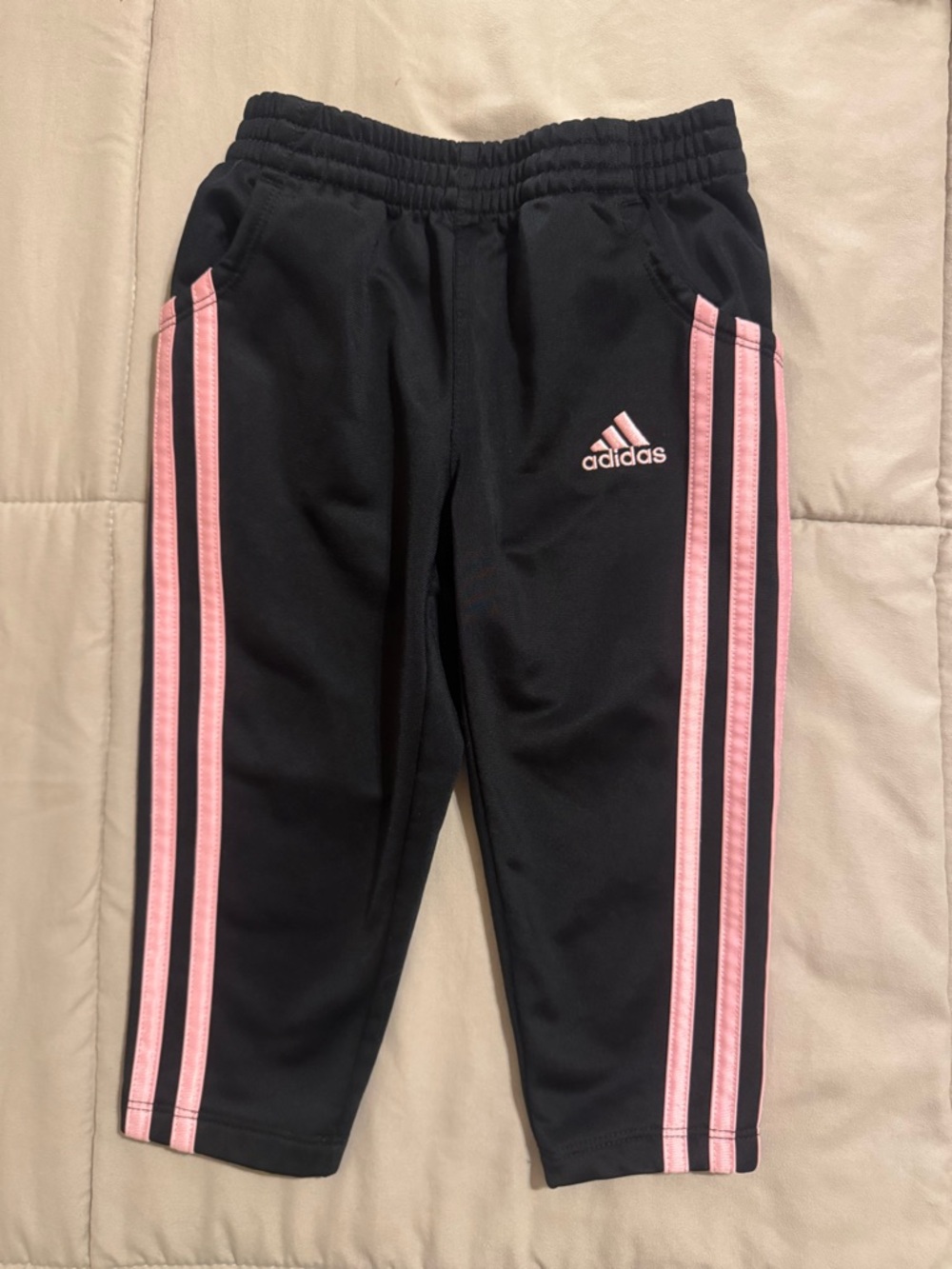adidas Black Kids Joggers with Pink Side Stripes